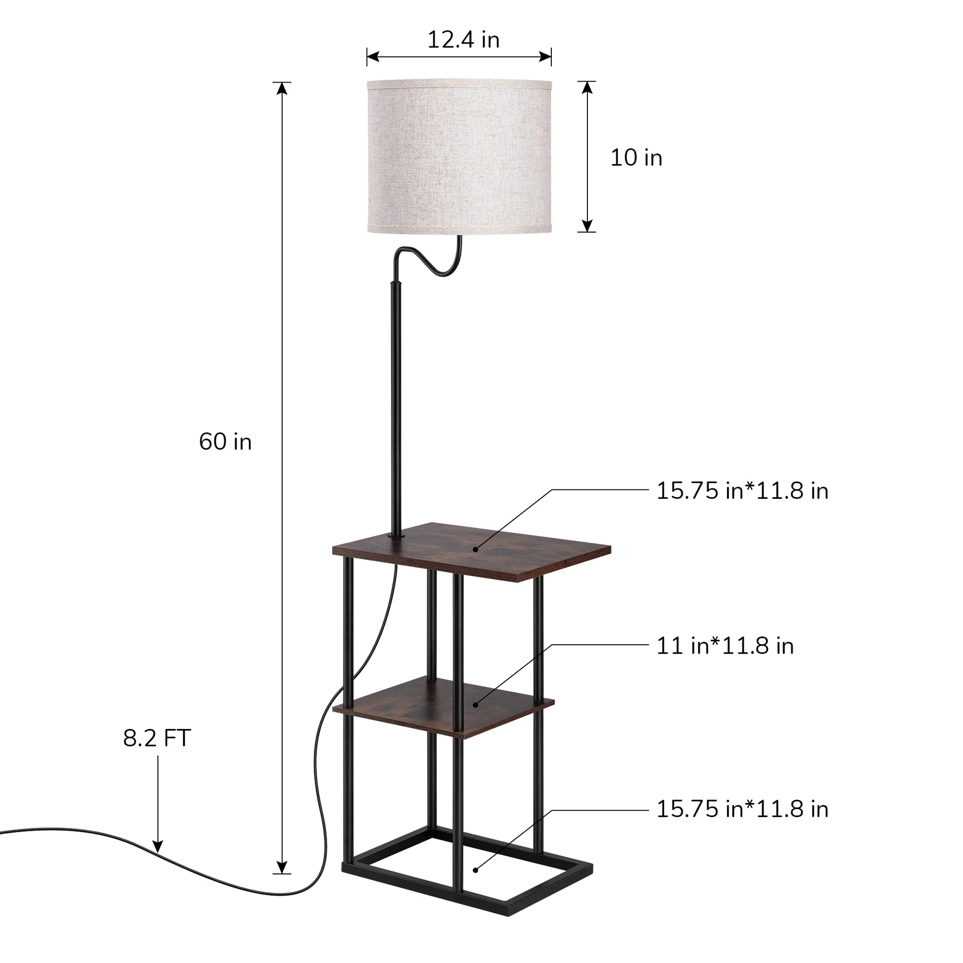 Modern Floor Lamp with Table for Living Room, 60 Inch Bedside End Table with Lamp, Reading Shelf Floor Lamps with Linen Shade for Bedroom, Office